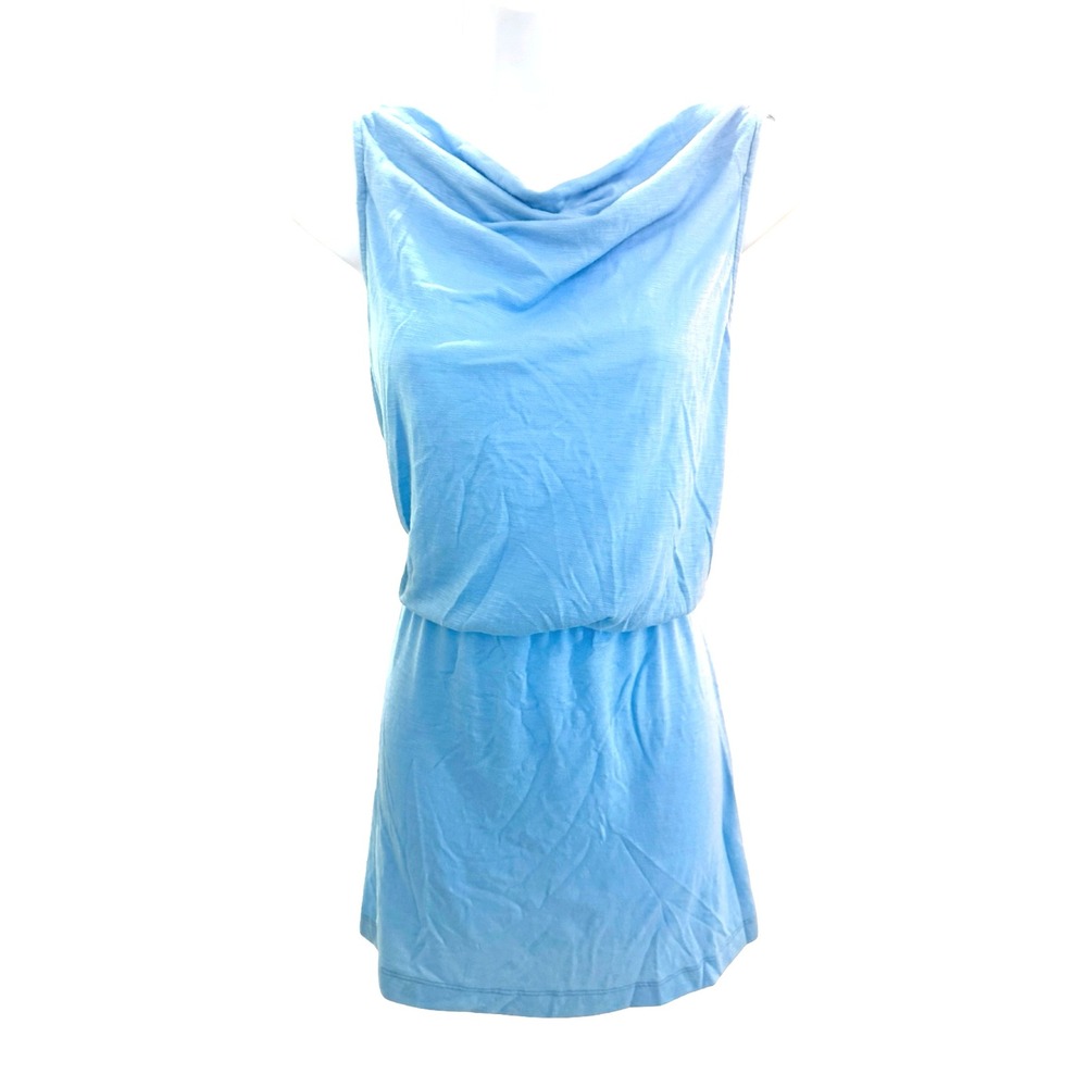 Becca Light Blue Sleeveless Mini Dress Open Back Casual Beach Cover Up Size L - Picture 3 of 8